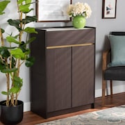 BAXTON STUDIO Walker Modern and Contemporary Dark Brown and Gold Finished Wood Shoe Cabinet with Faux Marble Top 189-11619-ZORO